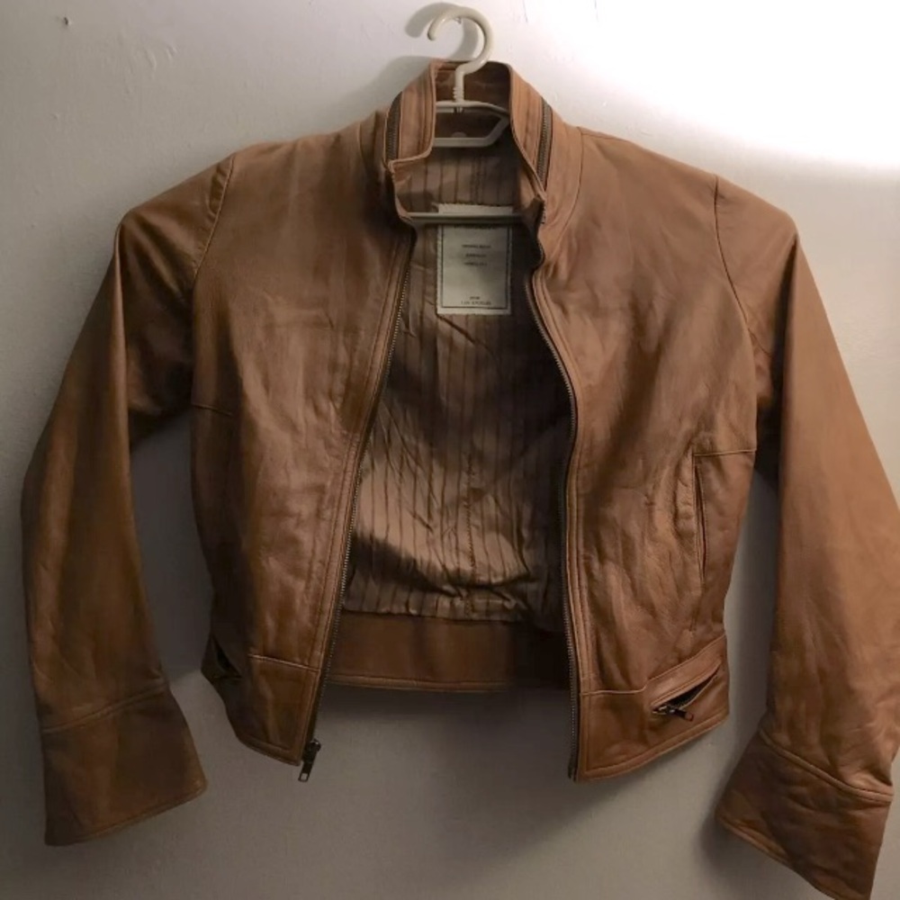 Women’s Duarte Jeans Leather Jacket  Size Medium Brown Made In The USA Handmade